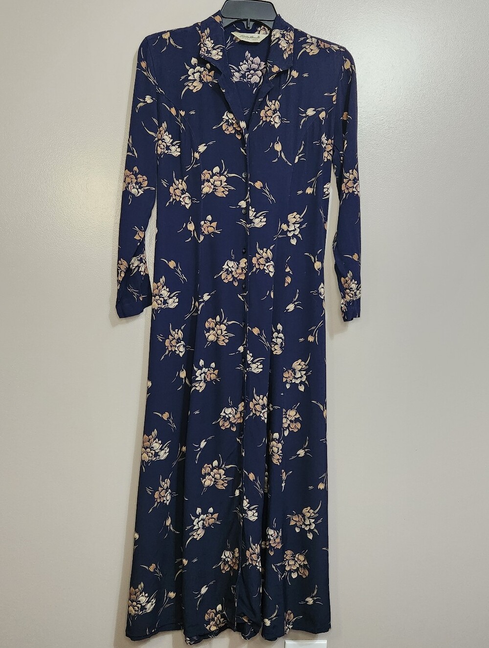 Vintage 90s Eddie Bauer Navy Floral Button-Front Maxi Dress